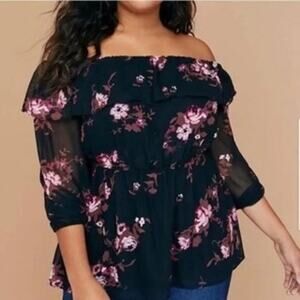 Lane Bryant Ruffle Off Shoulder Floral 3/4 Sleeve Women's Top Size 24